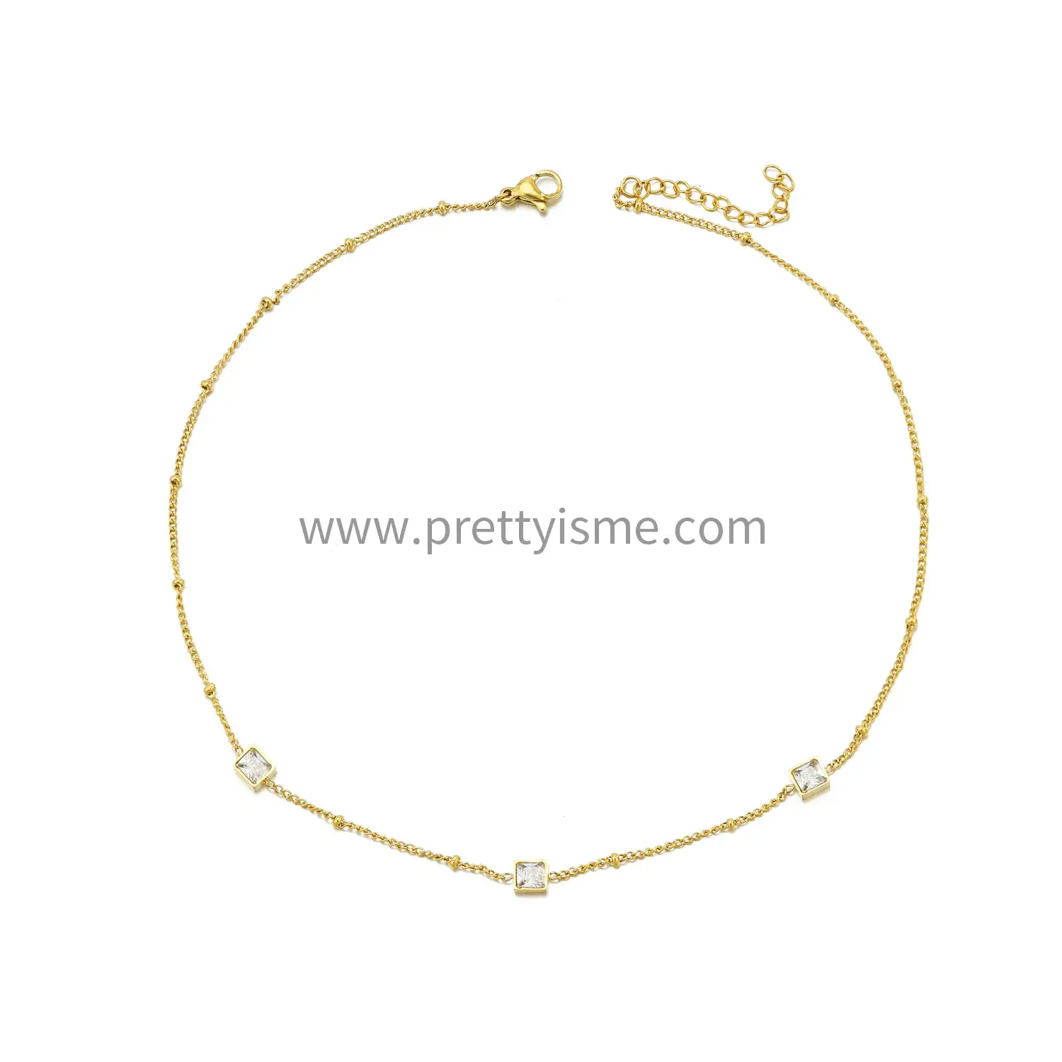 Delicate French Style Stainless Steel Gold Plated 18K Thin Necklace Set with Small White Squares (5).webp
