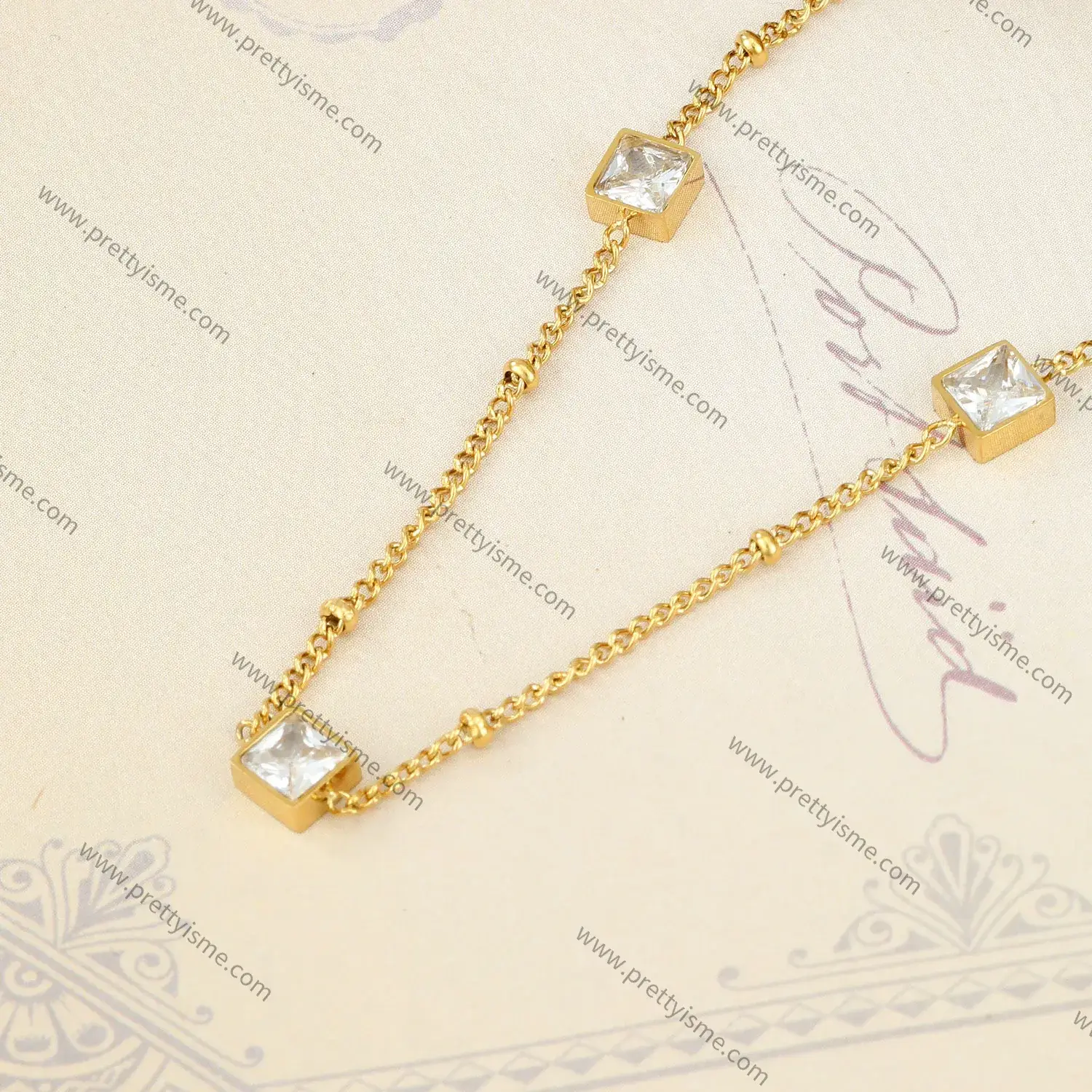 Delicate French Style Stainless Steel Gold Plated 18K Thin Necklace Set with Small White Squares (4).webp