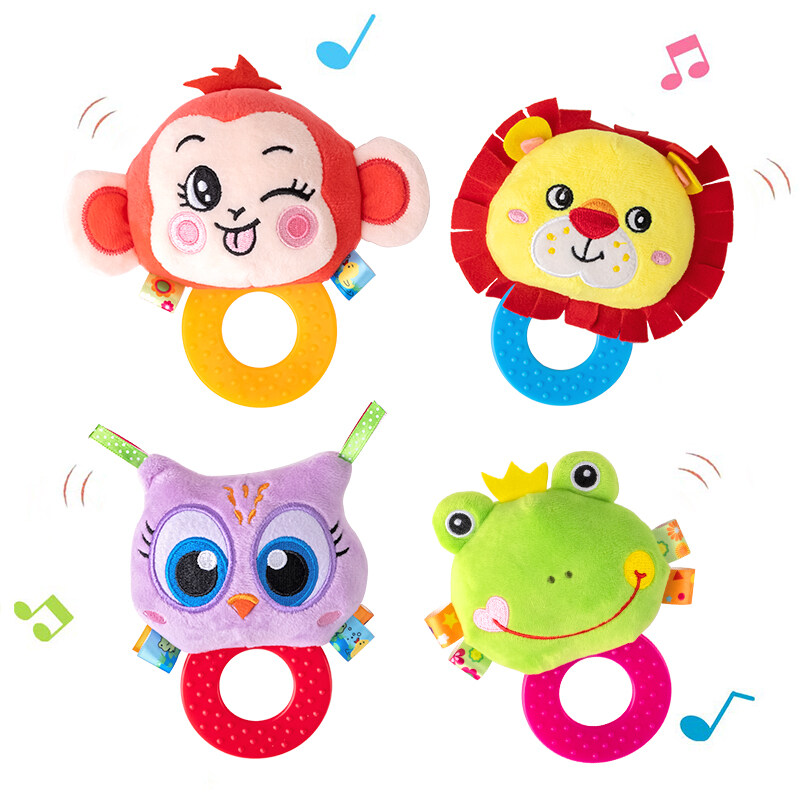Animal Baby Rattle Teether Plush Silicone High Quality Food Grade Colorful for baby chewing