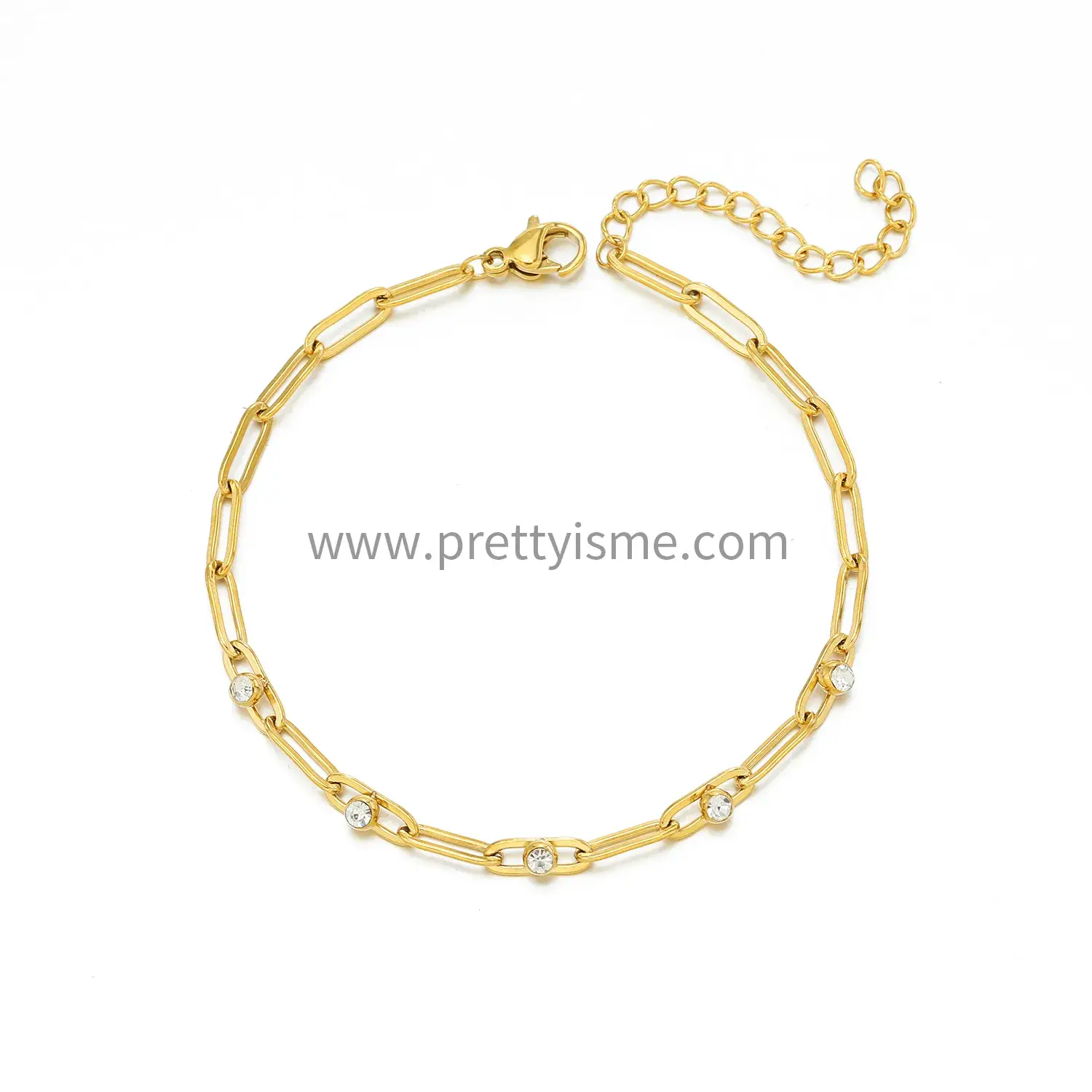 Paperclip stainless steel bracelet 18k gold plated with diamonds minimalist style fashion bracel (5).webp