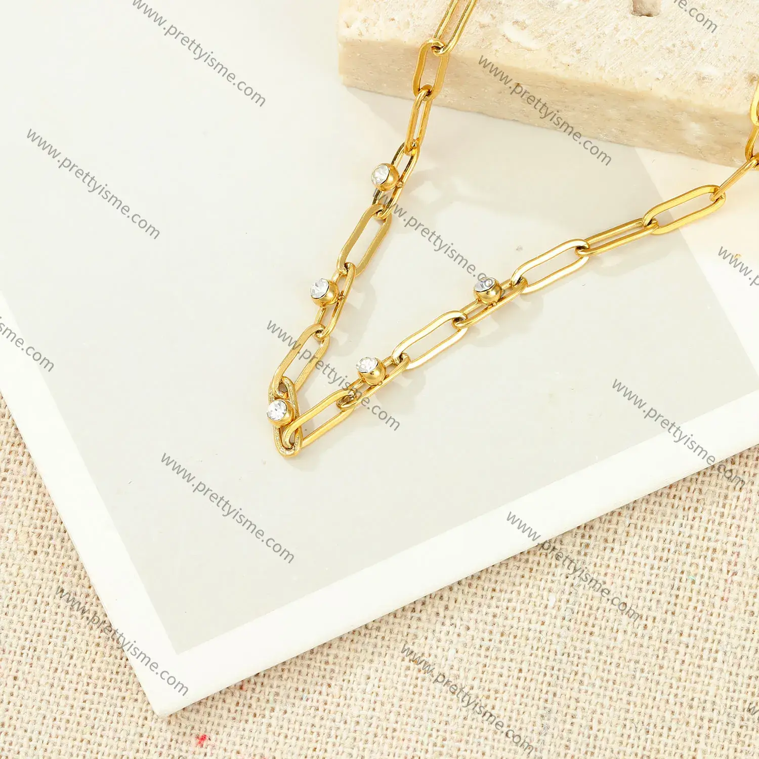 Paperclip stainless steel bracelet 18k gold plated with diamonds minimalist style fashion bracel (3).webp