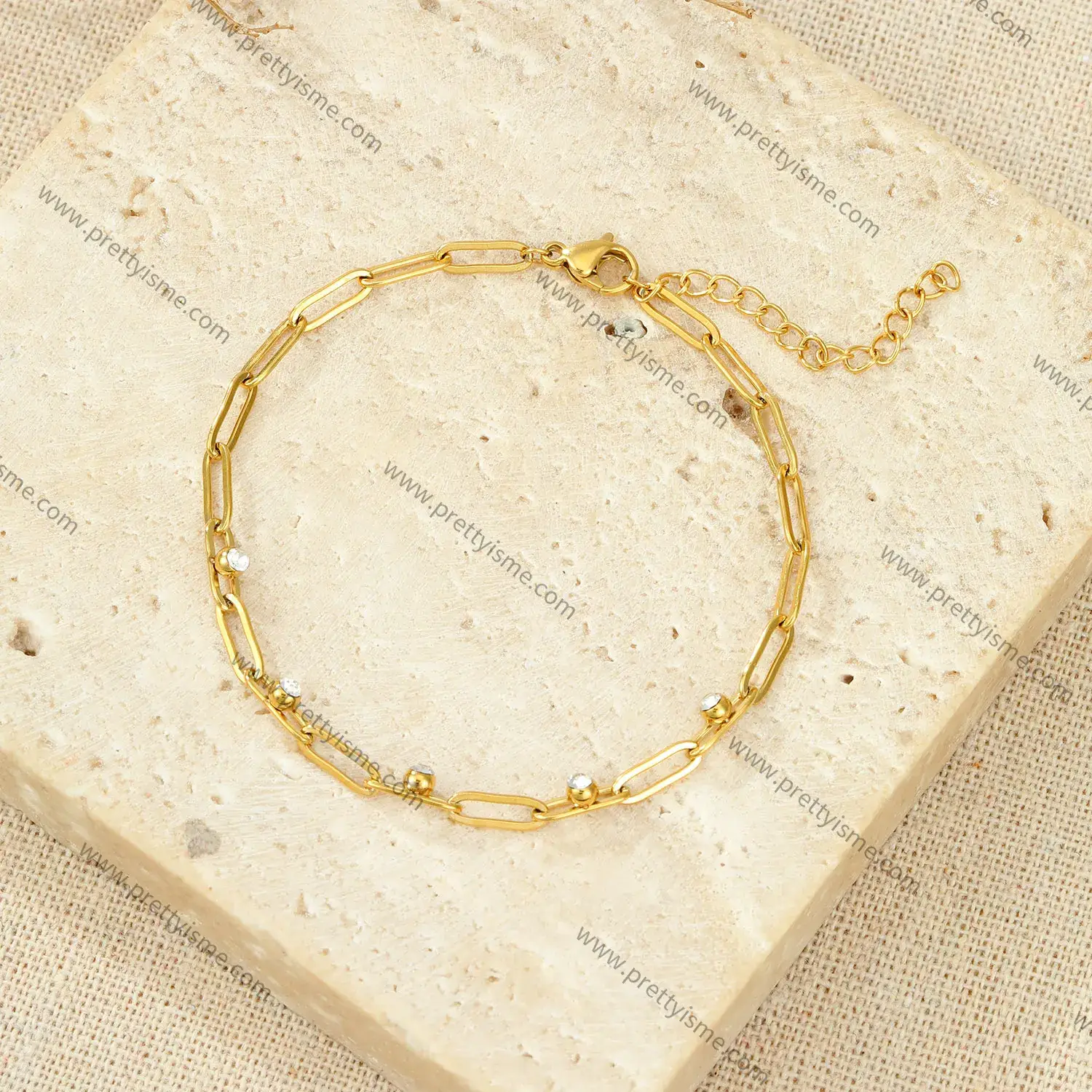 Paperclip stainless steel bracelet 18k gold plated with diamonds minimalist style fashion bracel.webp