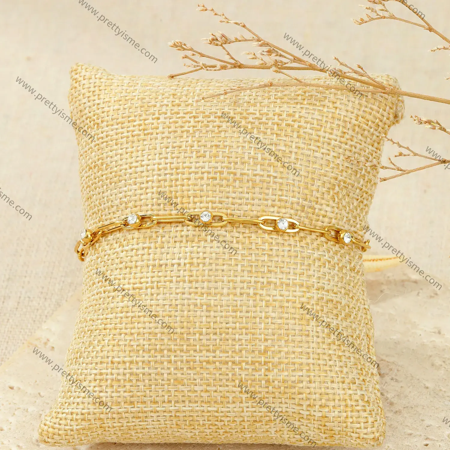 Paperclip stainless steel bracelet 18k gold plated with diamonds minimalist style fashion bracel (2).webp