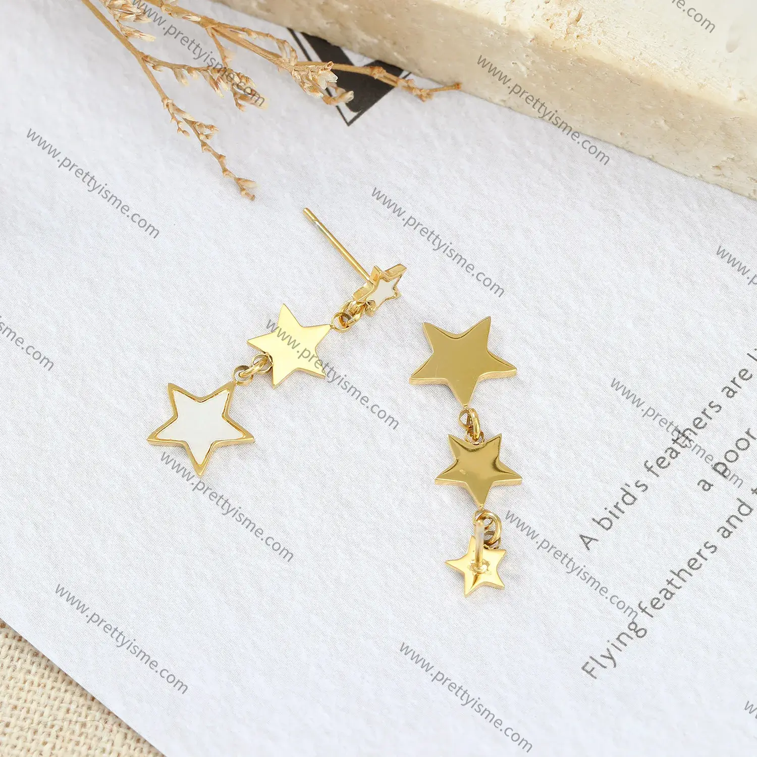 Star Long Earrings Stainless Steel 18K Gold Plated White Gold Interlocking Dangle Earrings (3).webp