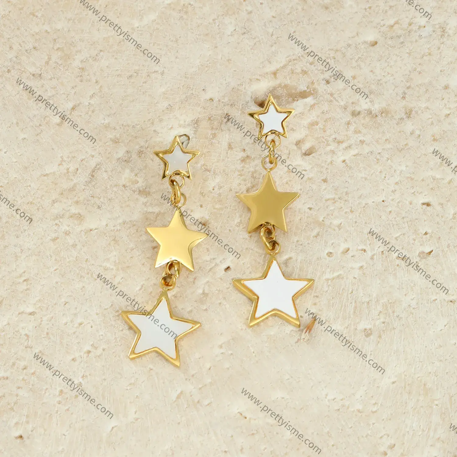 Star Long Earrings Stainless Steel 18K Gold Plated White Gold Interlocking Dangle Earrings (4).webp