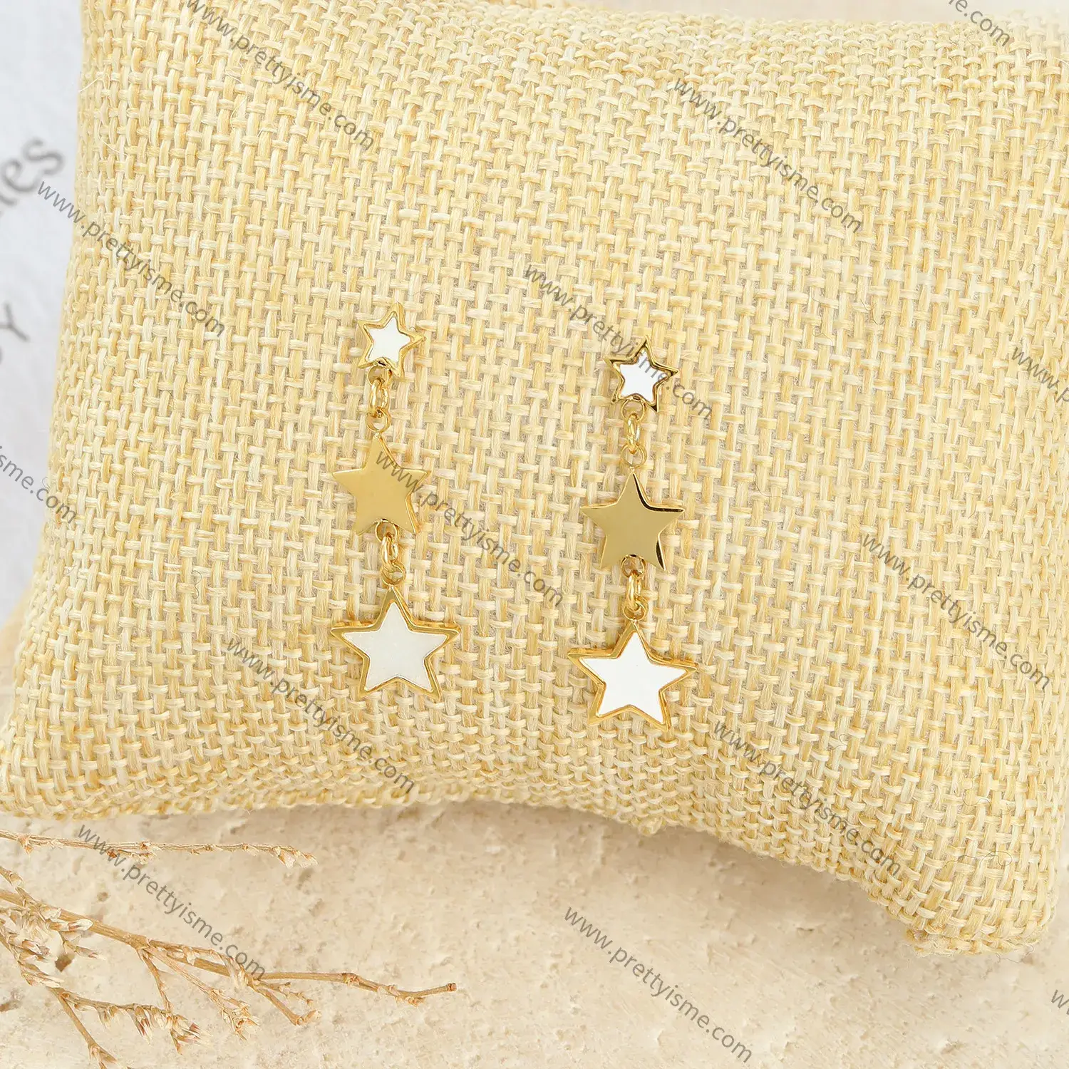 Star Long Earrings Stainless Steel 18K Gold Plated White Gold Interlocking Dangle Earrings.webp