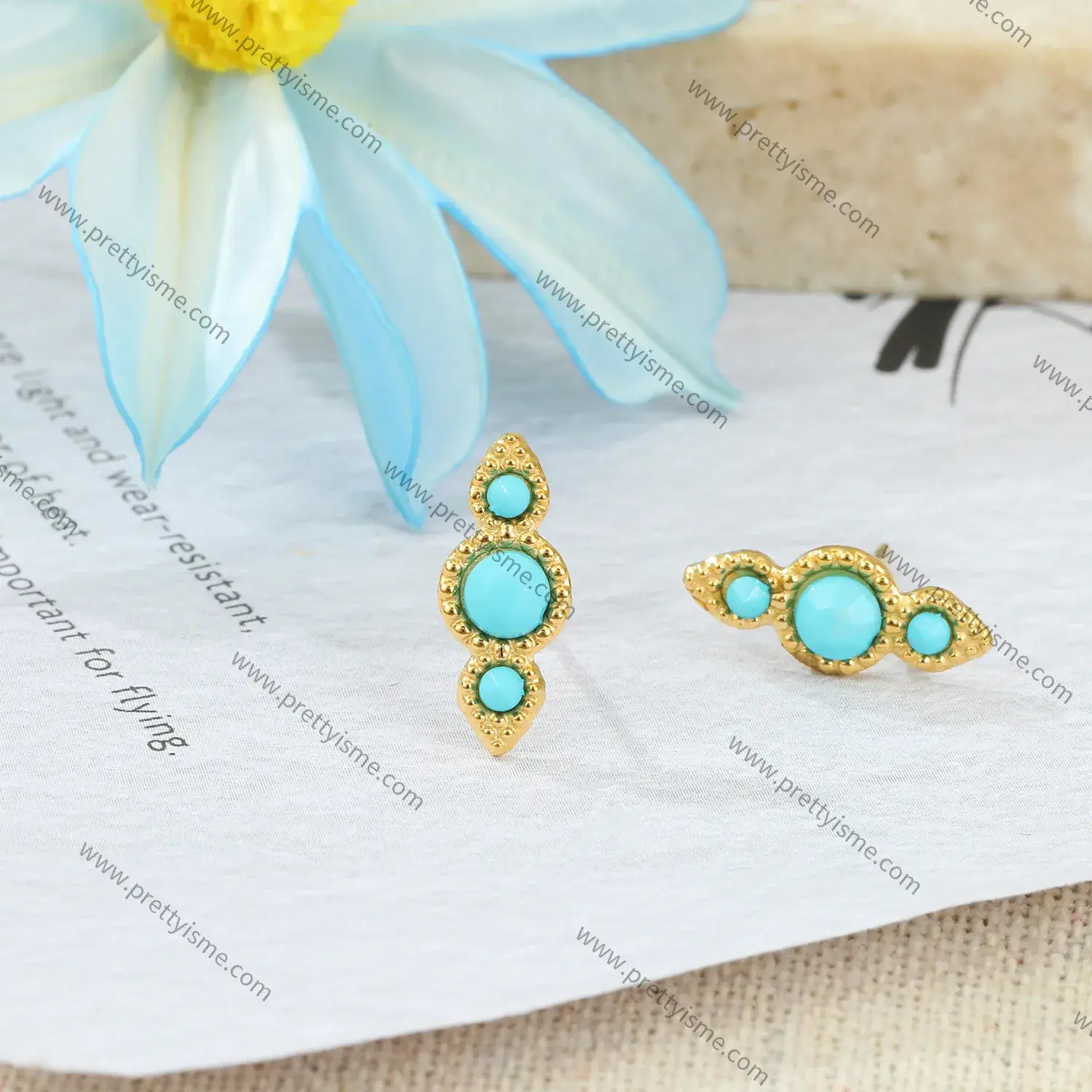 Stainless steel 18K gold plated blue stone set earrings delicate and unique small earrings (4).webp