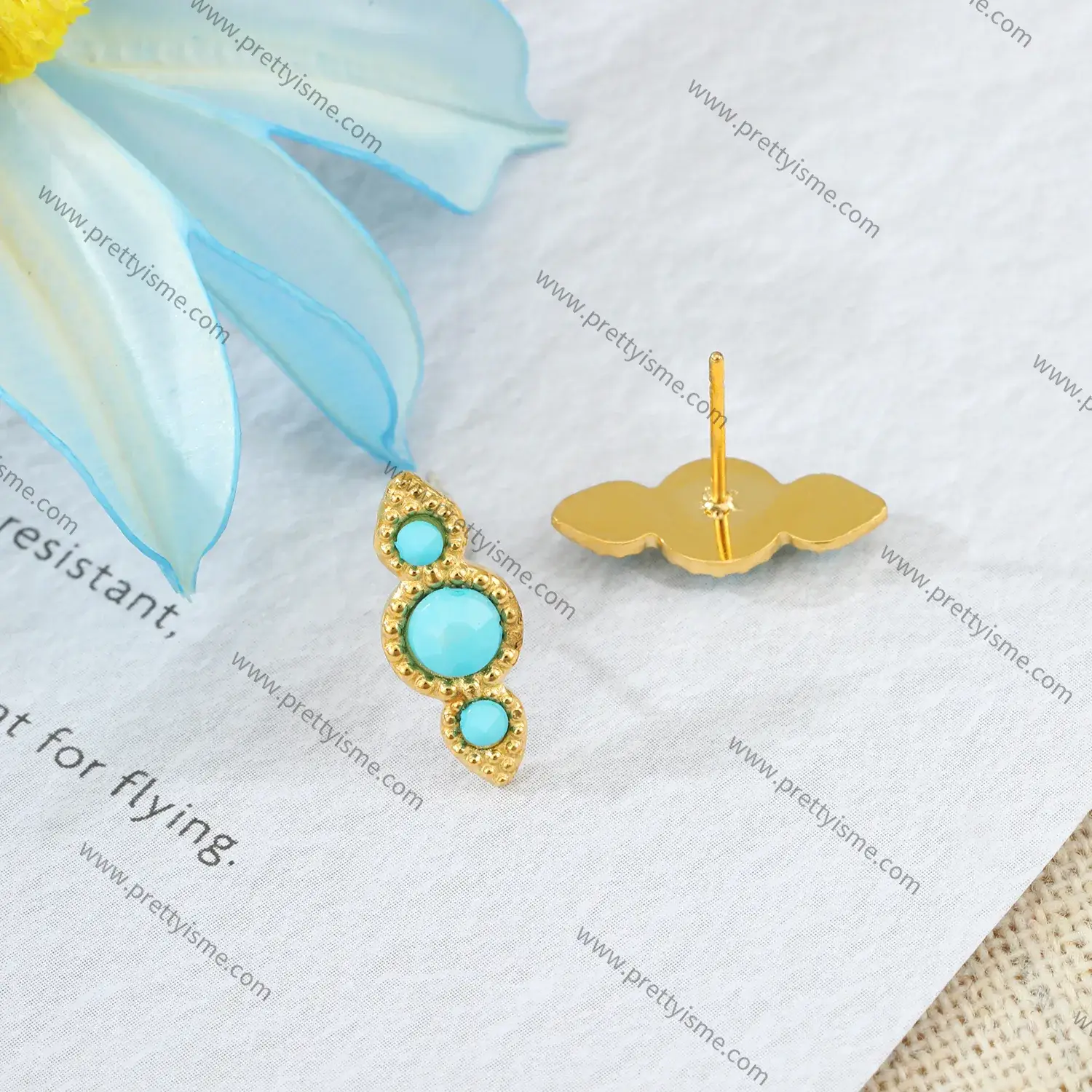Stainless steel 18K gold plated blue stone set earrings delicate and unique small earrings (3).webp