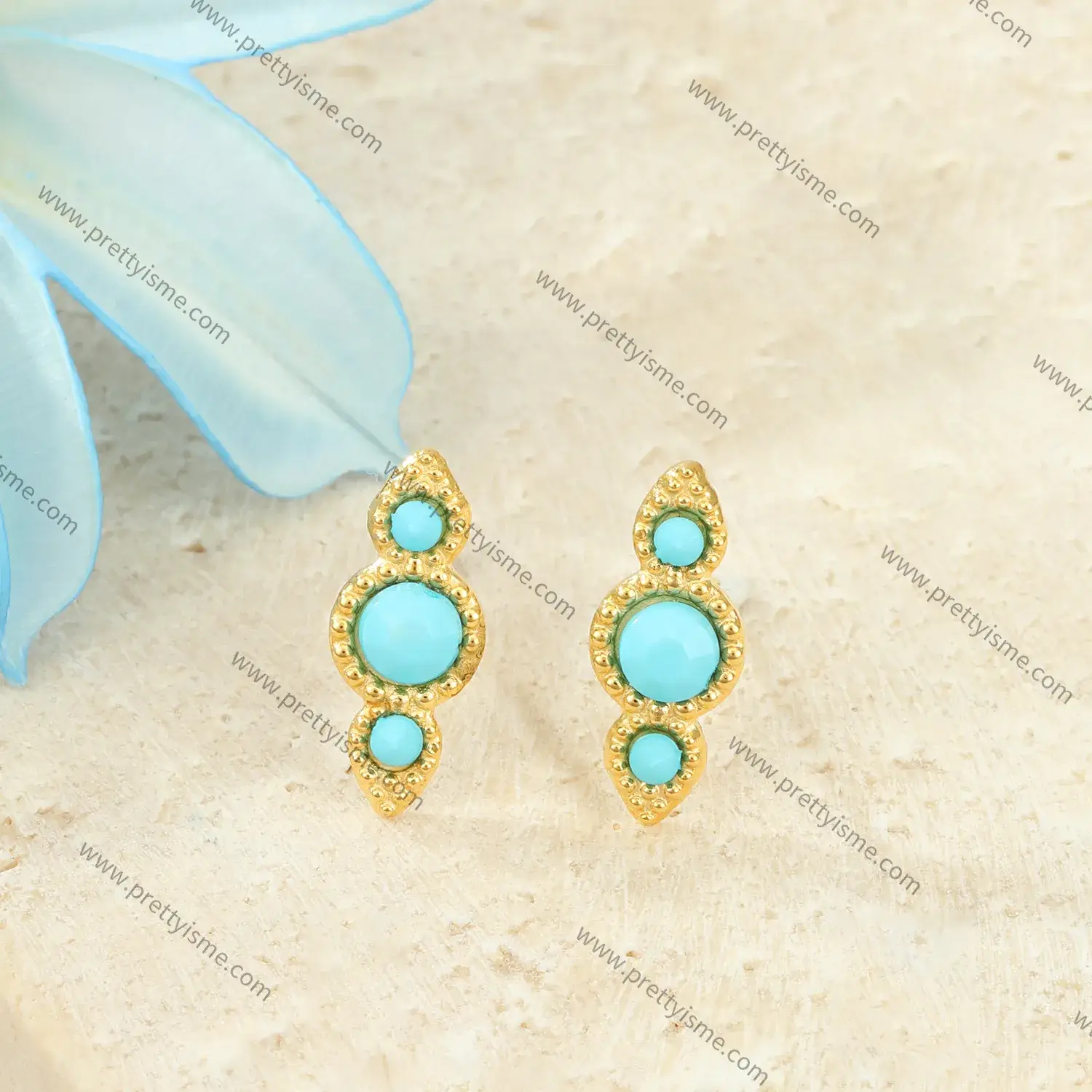 Stainless steel 18K gold plated blue stone set earrings delicate and unique small earrings (2).webp