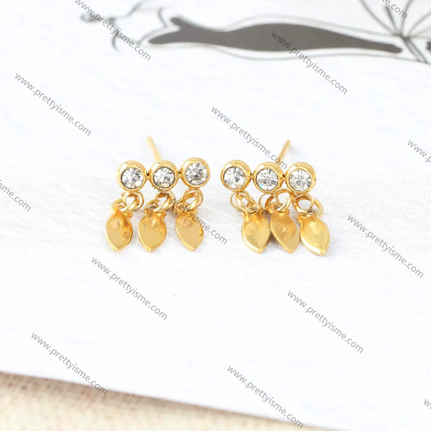 Waterproof Delicate Stud Earrings with Diamond Stud Row Diamond Stainless Steel 18k Gold Plated (4).webp