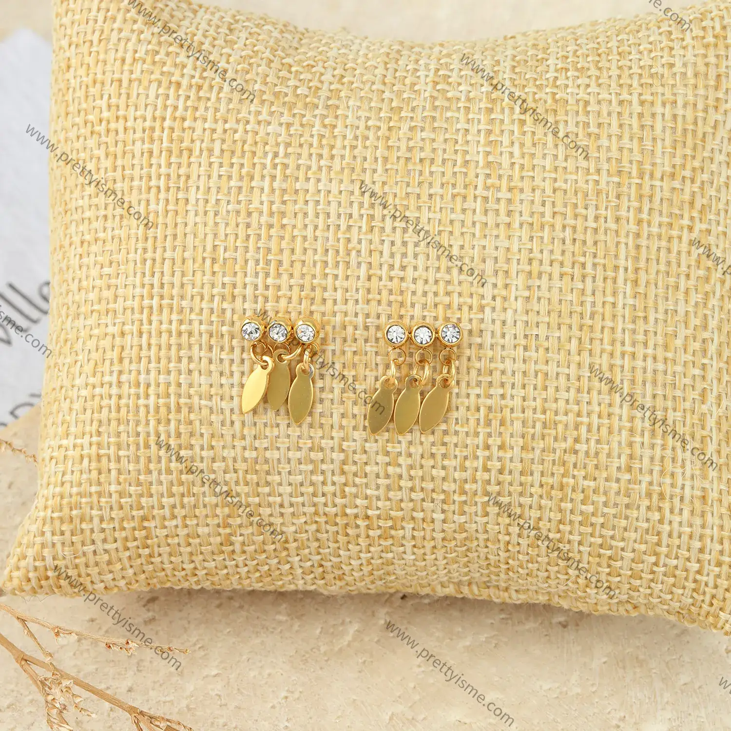 Waterproof Delicate Stud Earrings with Diamond Stud Row Diamond Stainless Steel 18k Gold Plated.webp