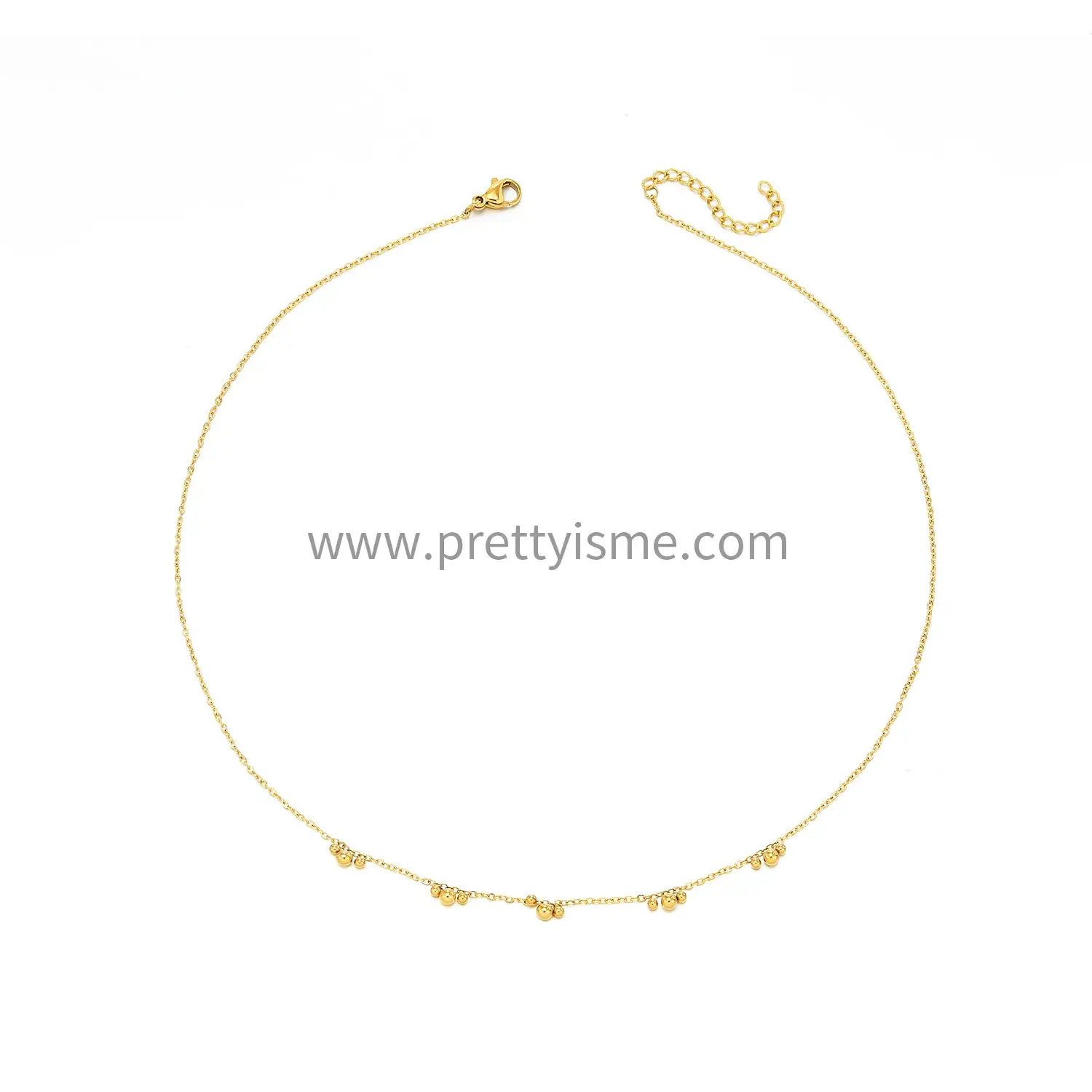 Simple French Style Stainless Steel Gold Plated 18K Thin Necklace with Gold Beads (5).webp