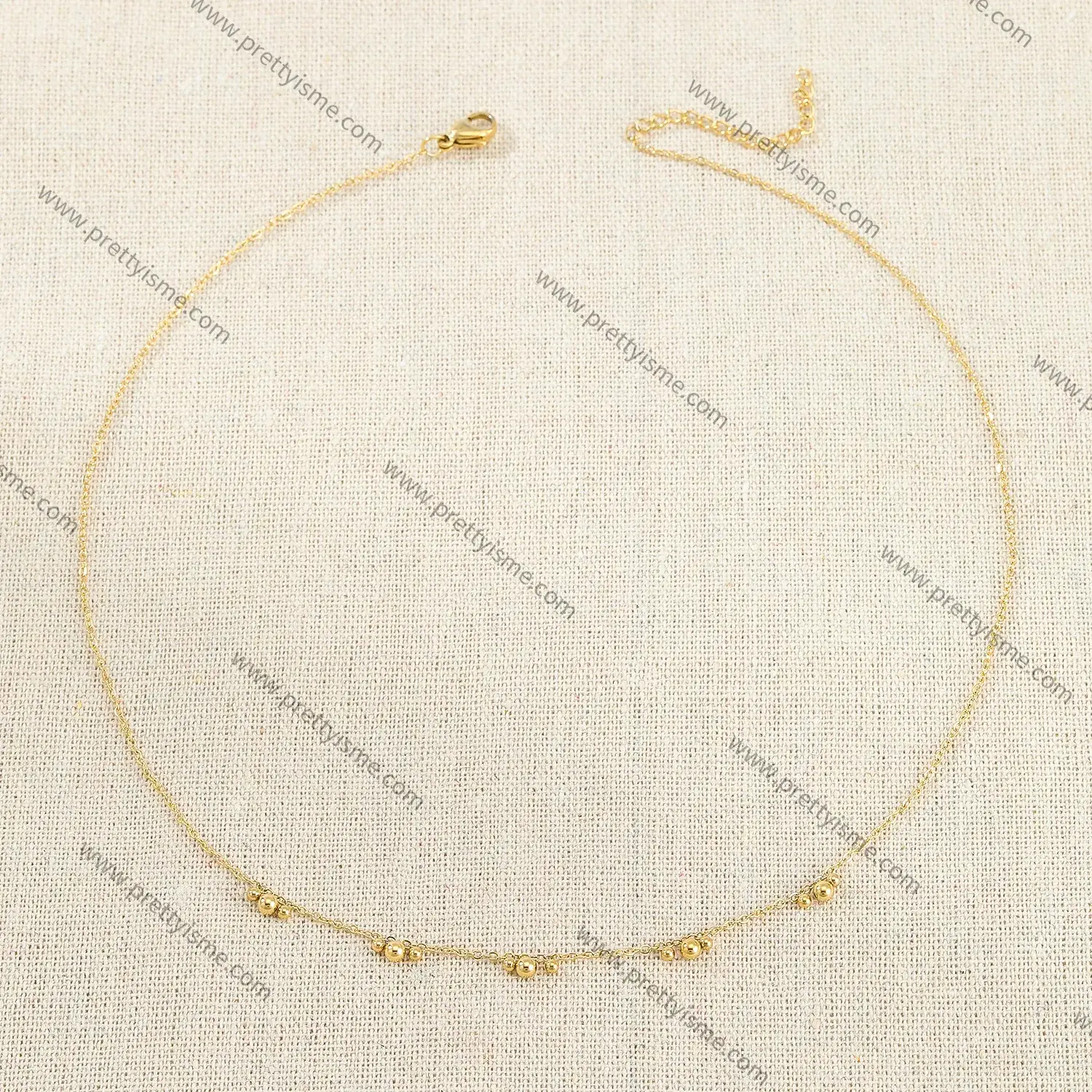 Simple French Style Stainless Steel Gold Plated 18K Thin Necklace with Gold Beads (4).webp