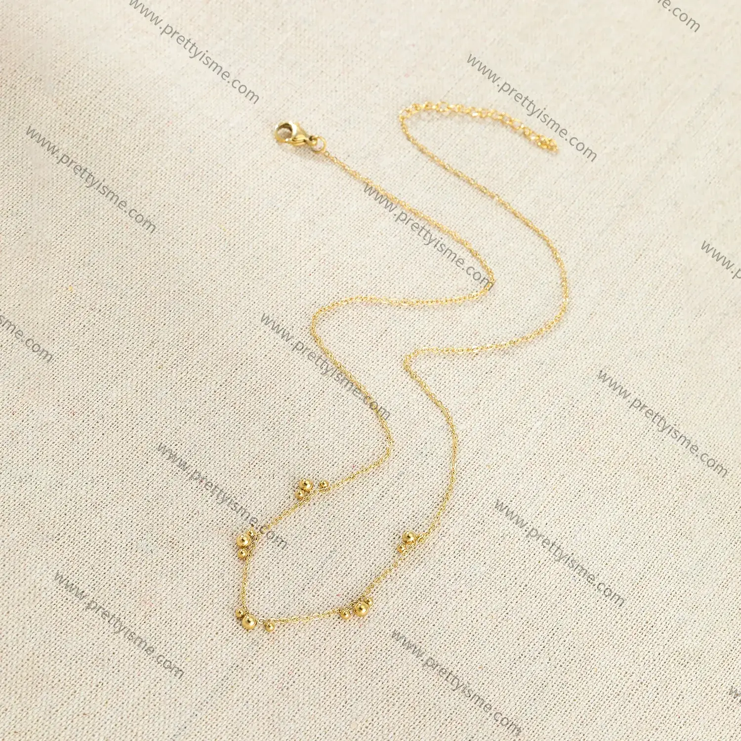Simple French Style Stainless Steel Gold Plated 18K Thin Necklace with Gold Beads (3).webp