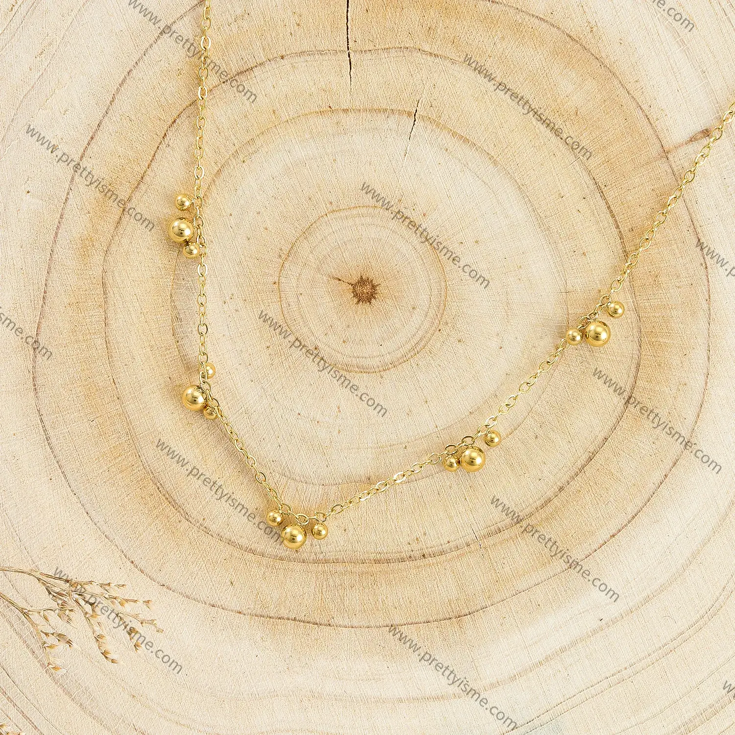 Simple French Style Stainless Steel Gold Plated 18K Thin Necklace with Gold Beads.webp