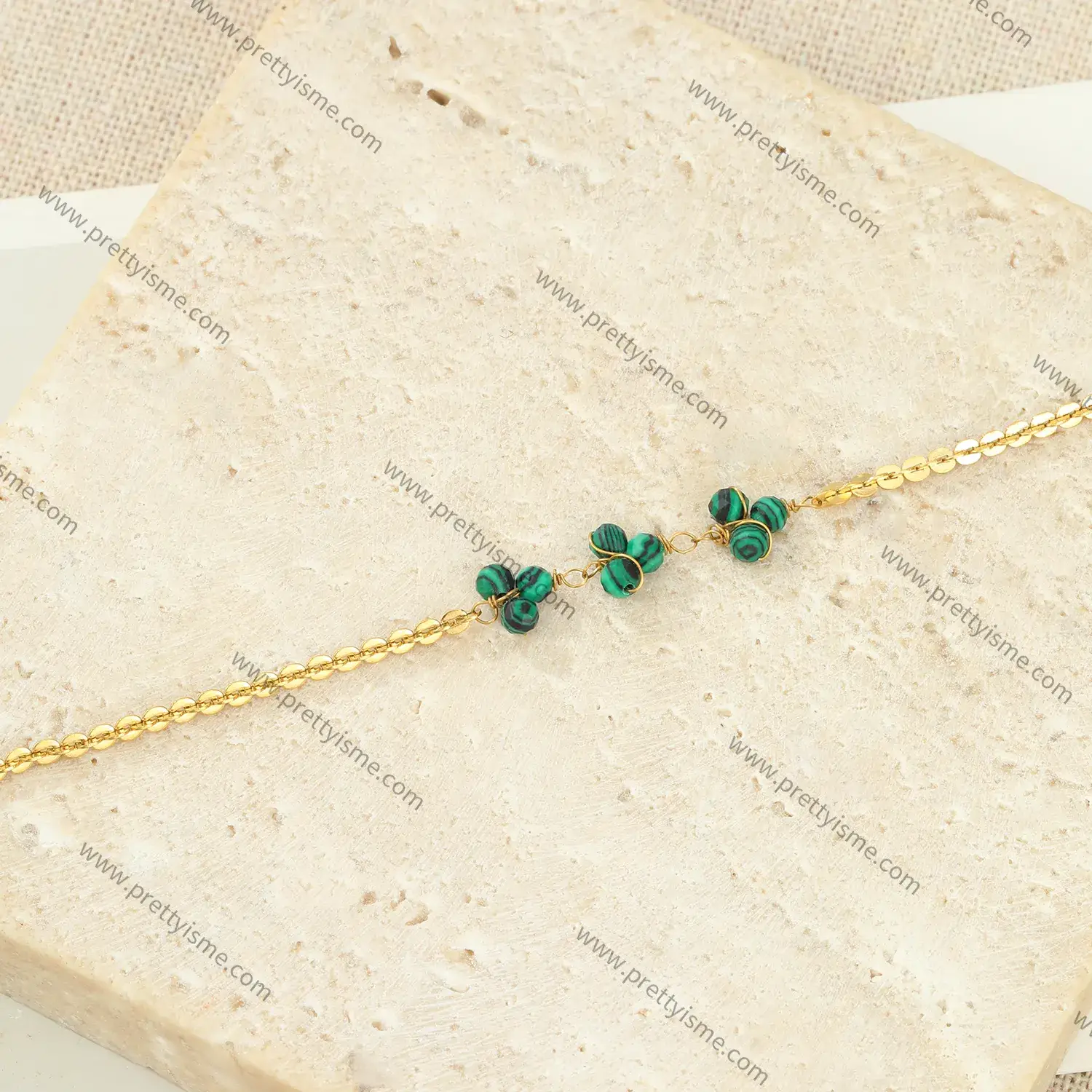 Pretty Is Me Collection Stainless Steel 18K Gold Plated New Bracelet with Green Malachite Beads College Style Bracelet (4).webp