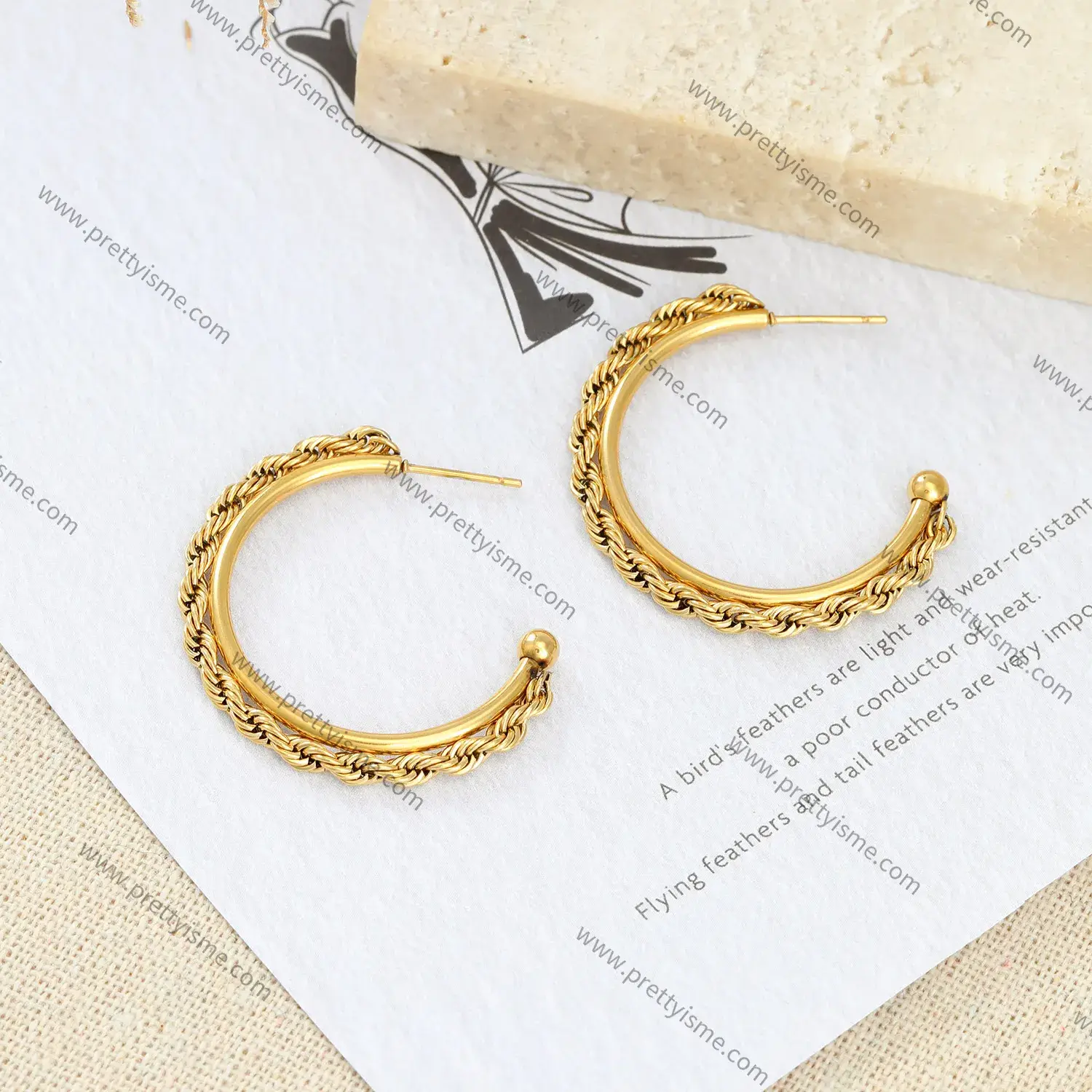 Half Round Stainless Steel Plated 18K Earrings Open Twist Stud Earrings (2).webp