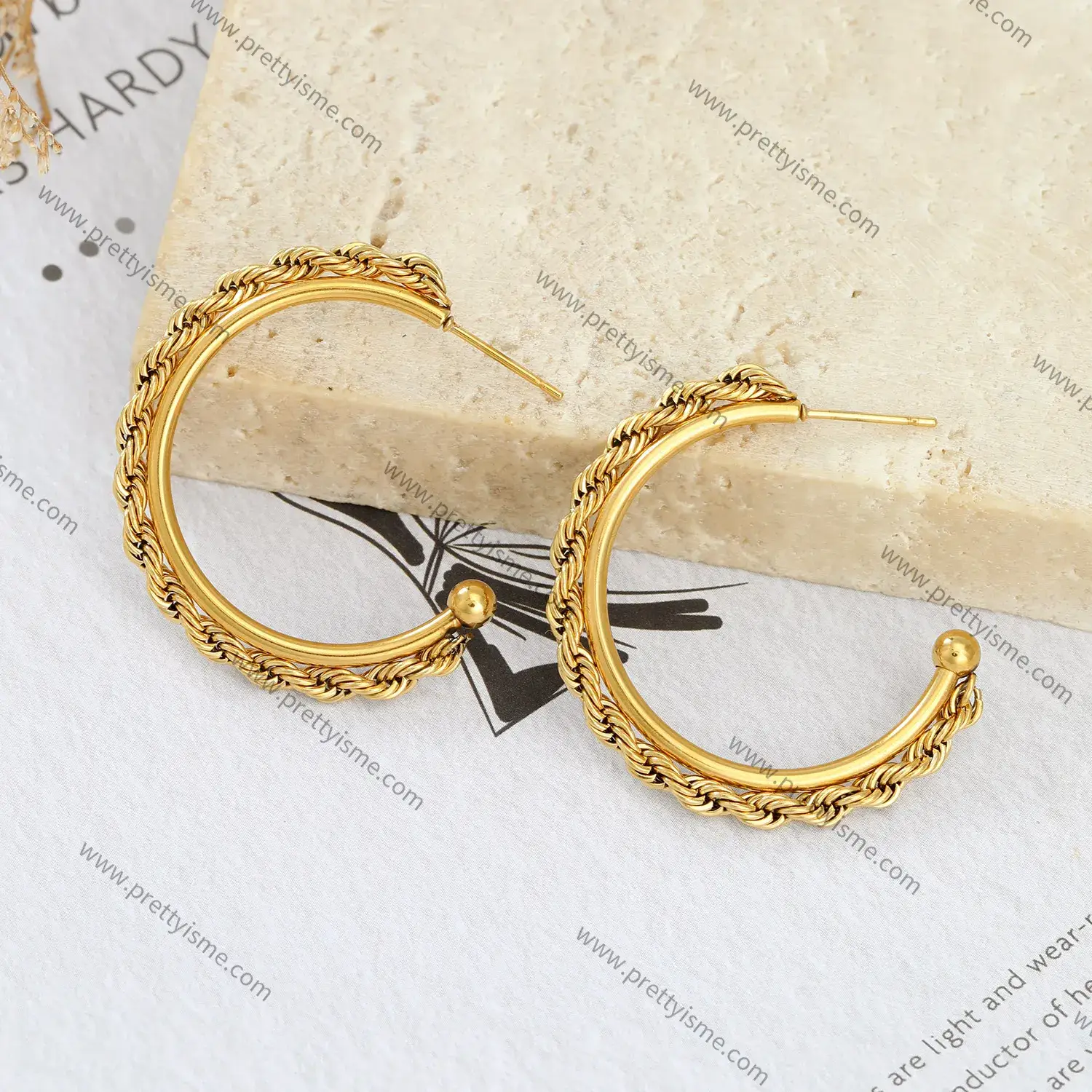 Half Round Stainless Steel Plated 18K Earrings Open Twist Stud Earrings.webp