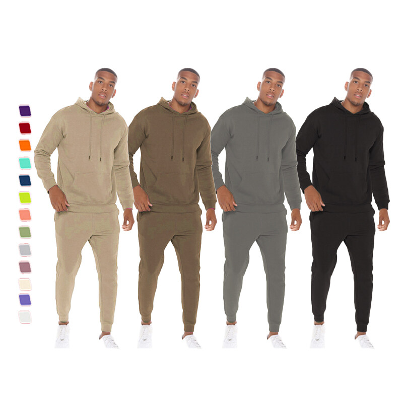 High Quality Custom Plus Size Polyester Oversize Solid Pullover Men Hoodie Two Piece Set