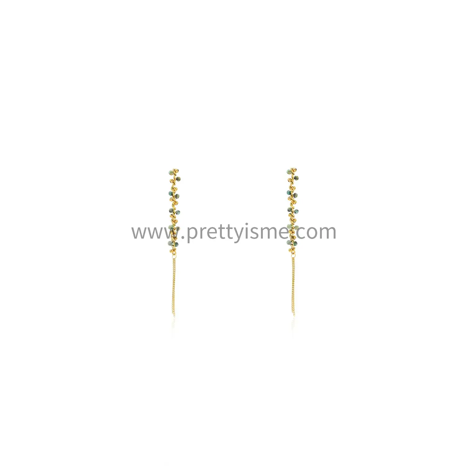 Long Tassel Stainless Steel Gold Plated 18k Thin Chain Wrapped Green Stone Embellished Earrings (5).webp