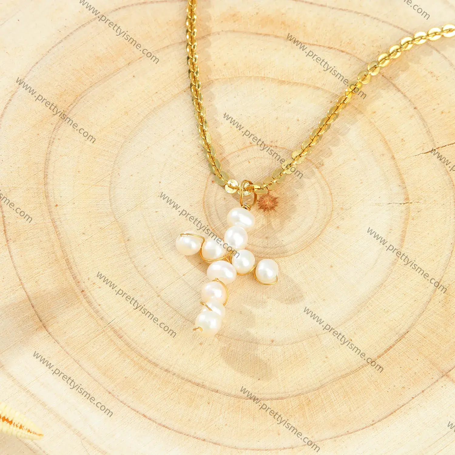 Pearl Cross Pendant Stainless Steel Gold Plated 18K Necklace Small Disc Delicate Necklace.webp