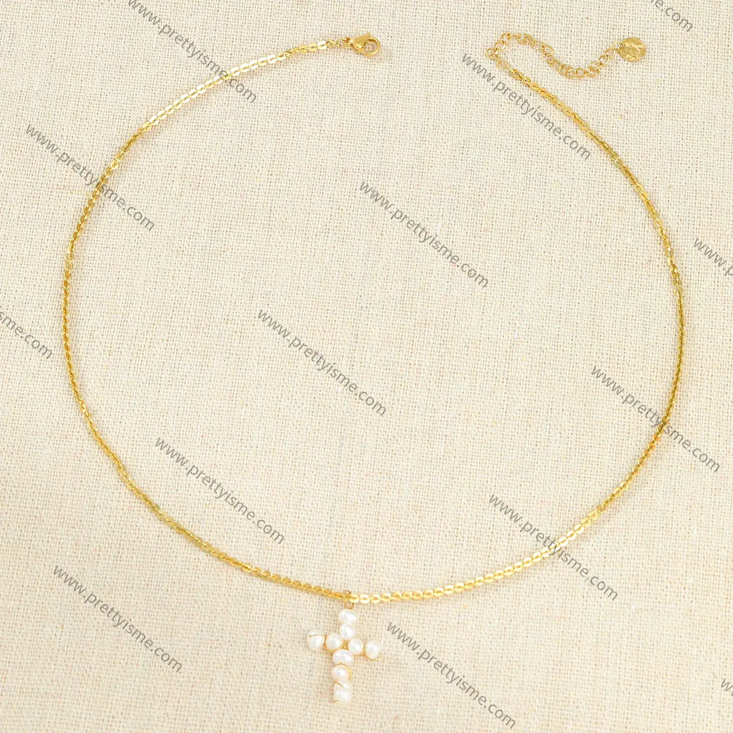 Pearl Cross Pendant Stainless Steel Gold Plated 18K Necklace Small Disc Delicate Necklace (3).webp