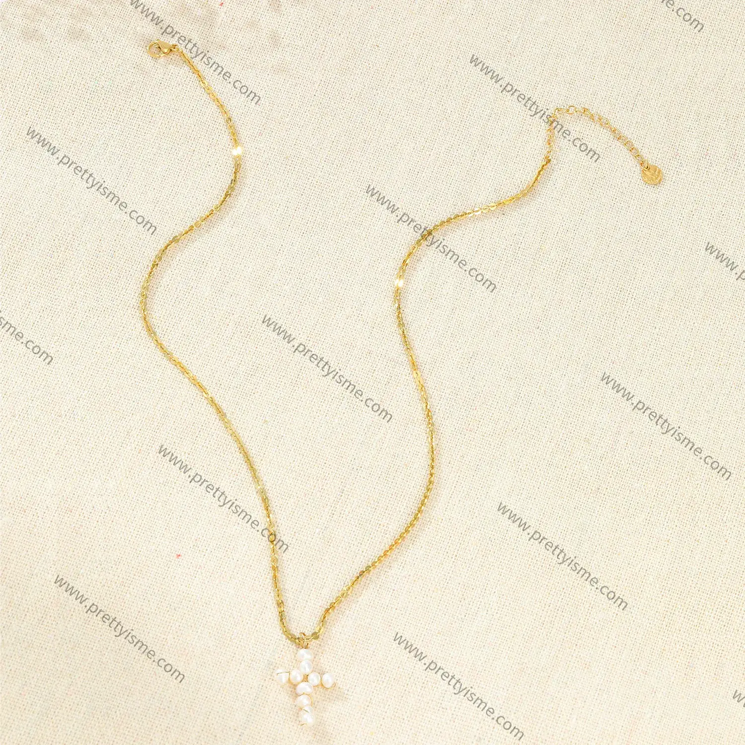Pearl Cross Pendant Stainless Steel Gold Plated 18K Necklace Small Disc Delicate Necklace (4).webp