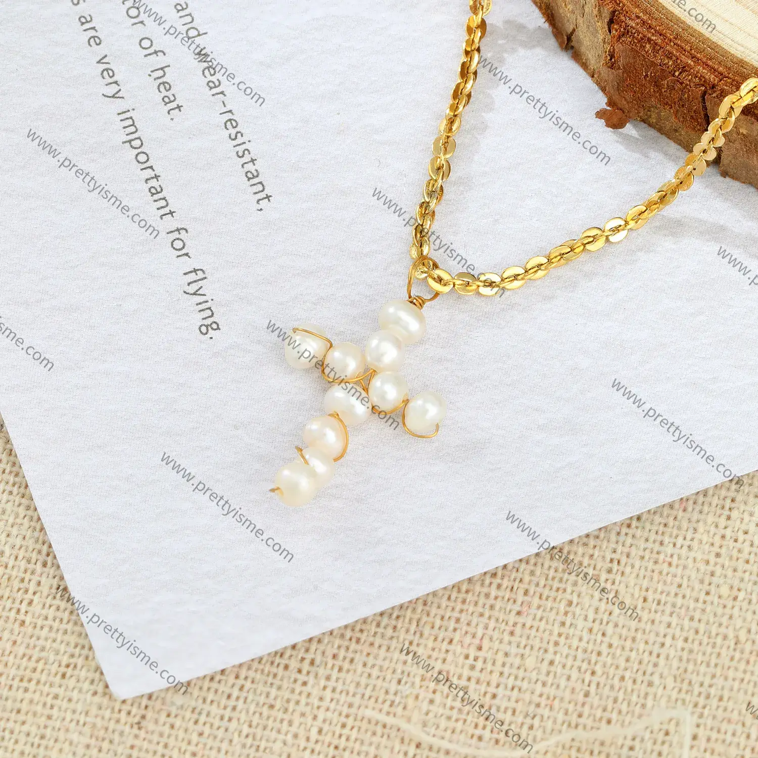 Pearl Cross Pendant Stainless Steel Gold Plated 18K Necklace Small Disc Delicate Necklace (2).webp
