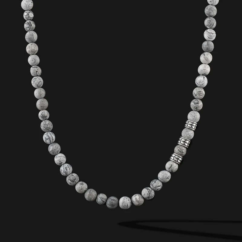Custom Beaded Men Matte Black Onyx Gemstone Natural Stone Bead Chain Necklace