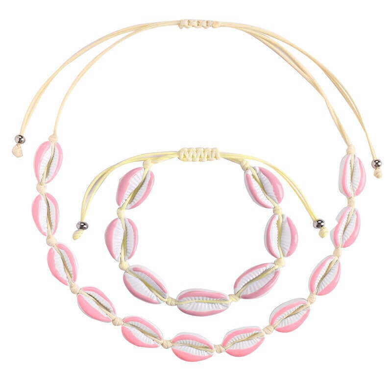 Fashion Adjustable String Jewelry Seashell Necklace And Bracelets Set Cowrie Sea Shell Bracelet