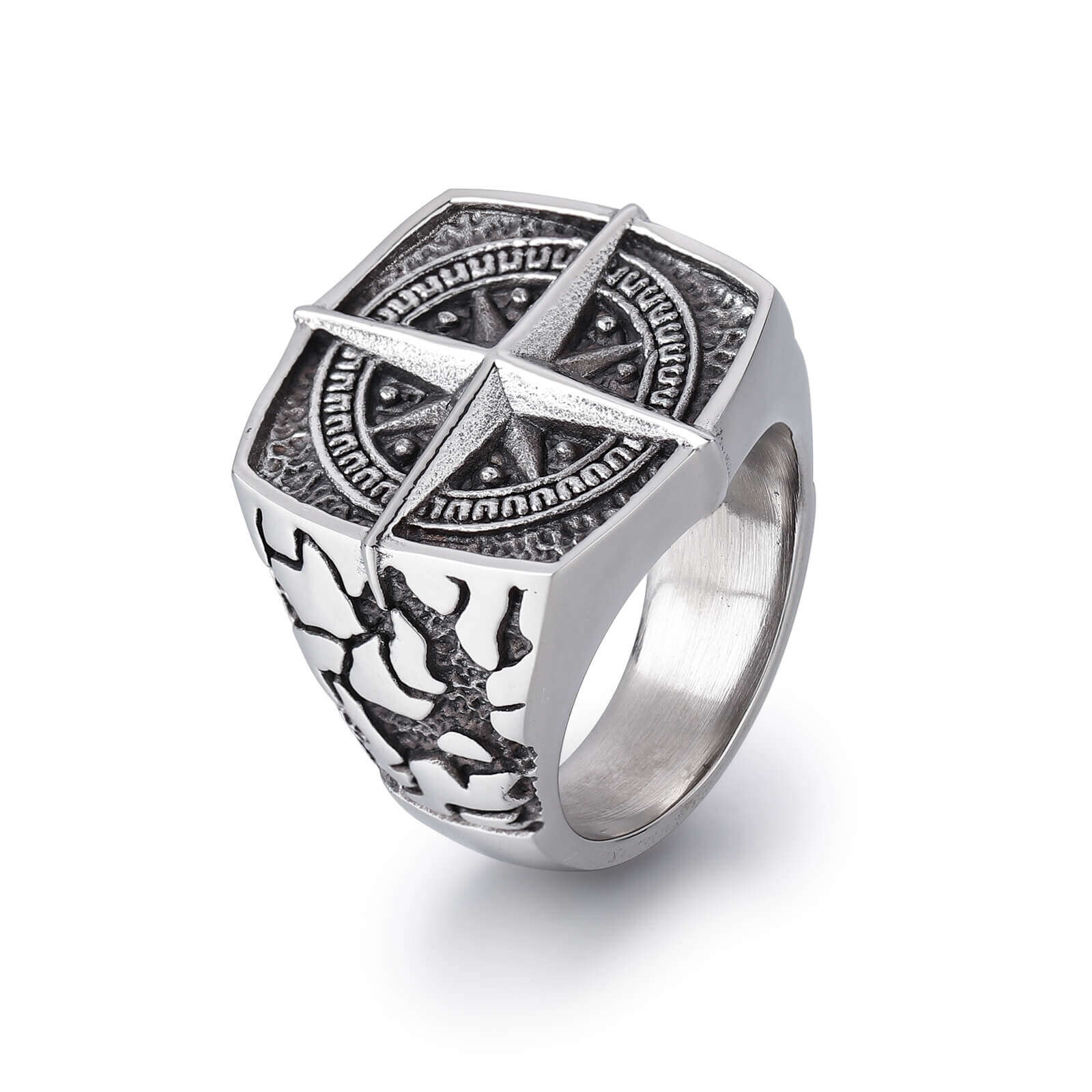 Fashion Men Navigation Jewelry Silver Stainless Steel Finger North Star Compass Ring For Men