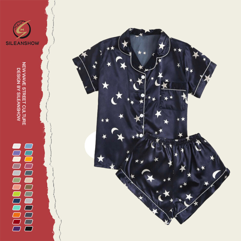 Wholesale Casual Satin Cheap Shirt And Short Set Women Pijama Set-copy