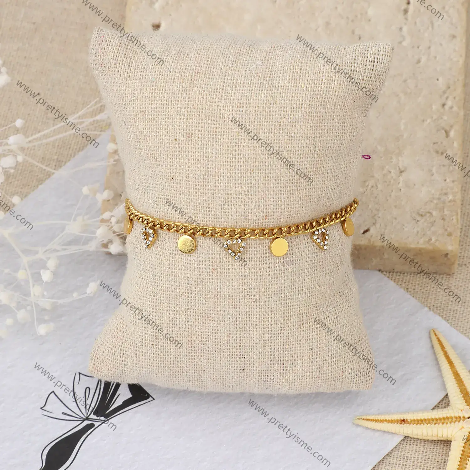 Stainless Steel 18K Gold Plated New Bracelet with Diamond Pendant Preppy Bracelet (4).webp