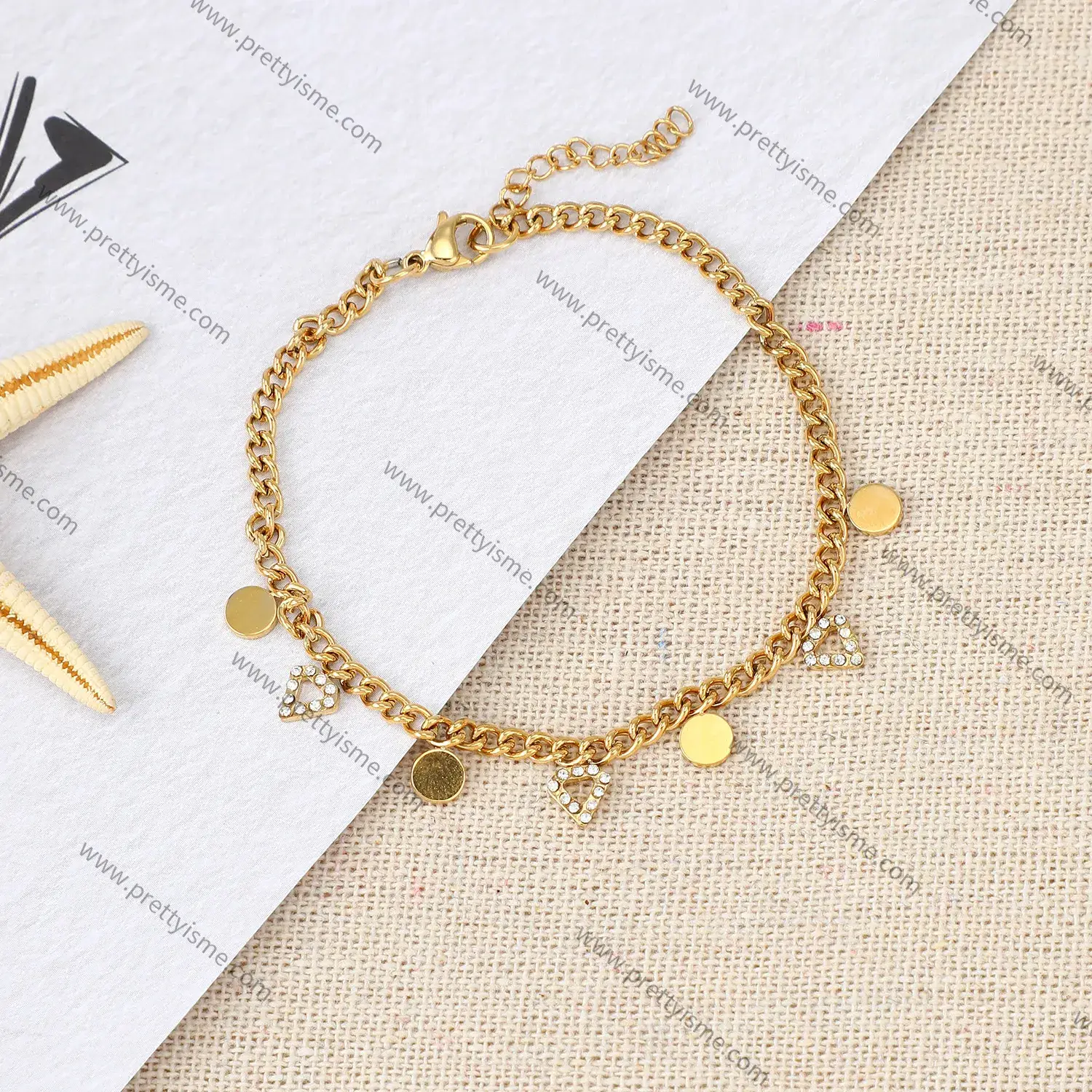 Stainless Steel 18K Gold Plated New Bracelet with Diamond Pendant Preppy Bracelet.webp