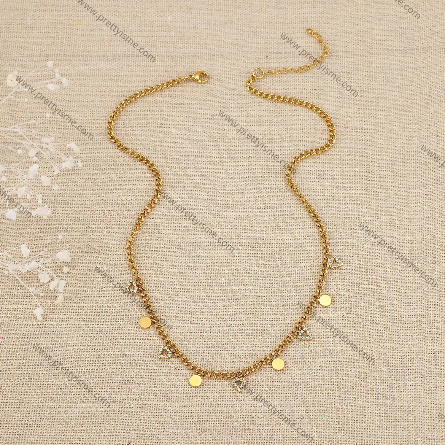 Stainless steel 18k gold plated necklace inlay small wafer small diamond exquisite necklace (4).webp