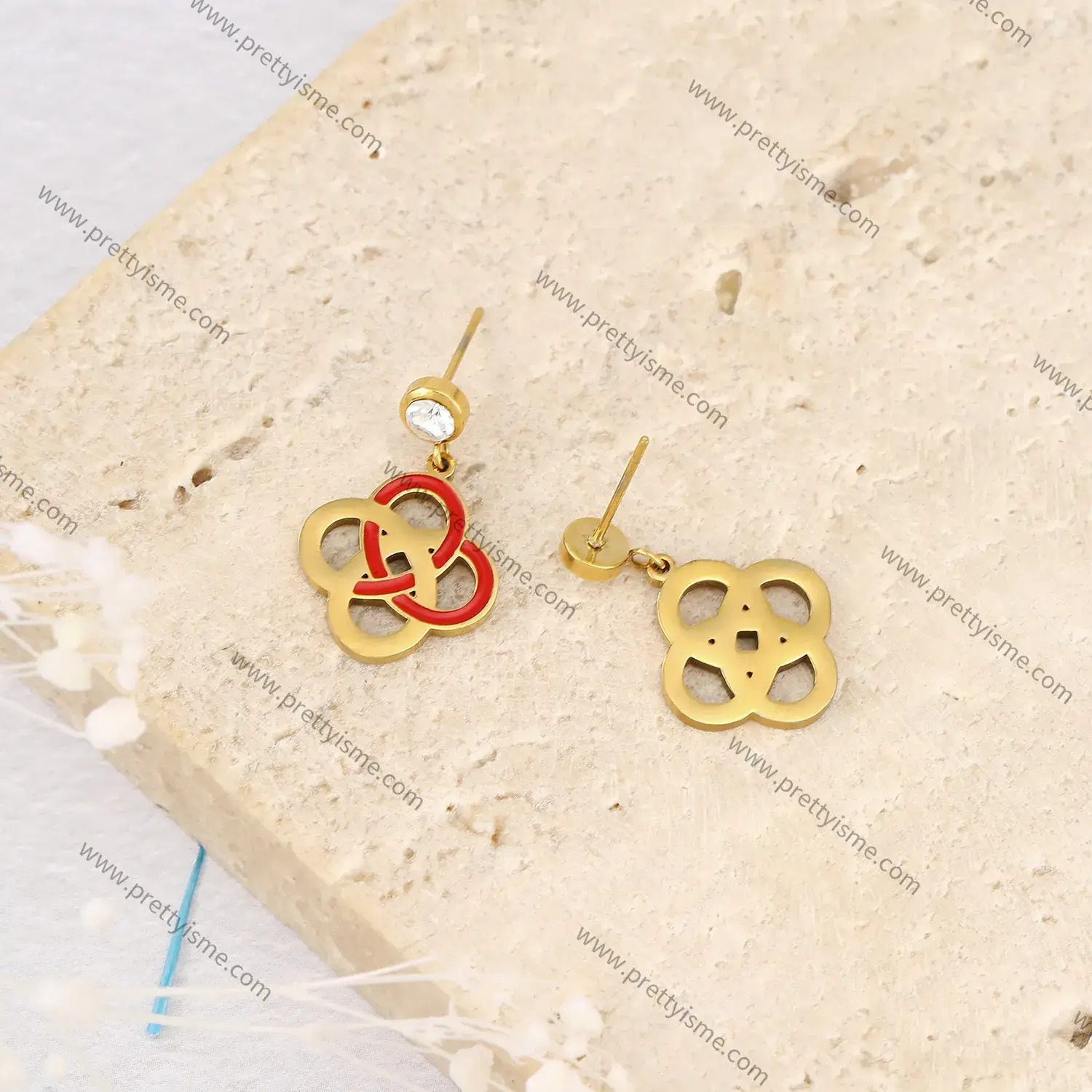 Interleaving circular stainless steel 18K gold-plated with round diamond epoxy exquisite elegant earring (4).webp