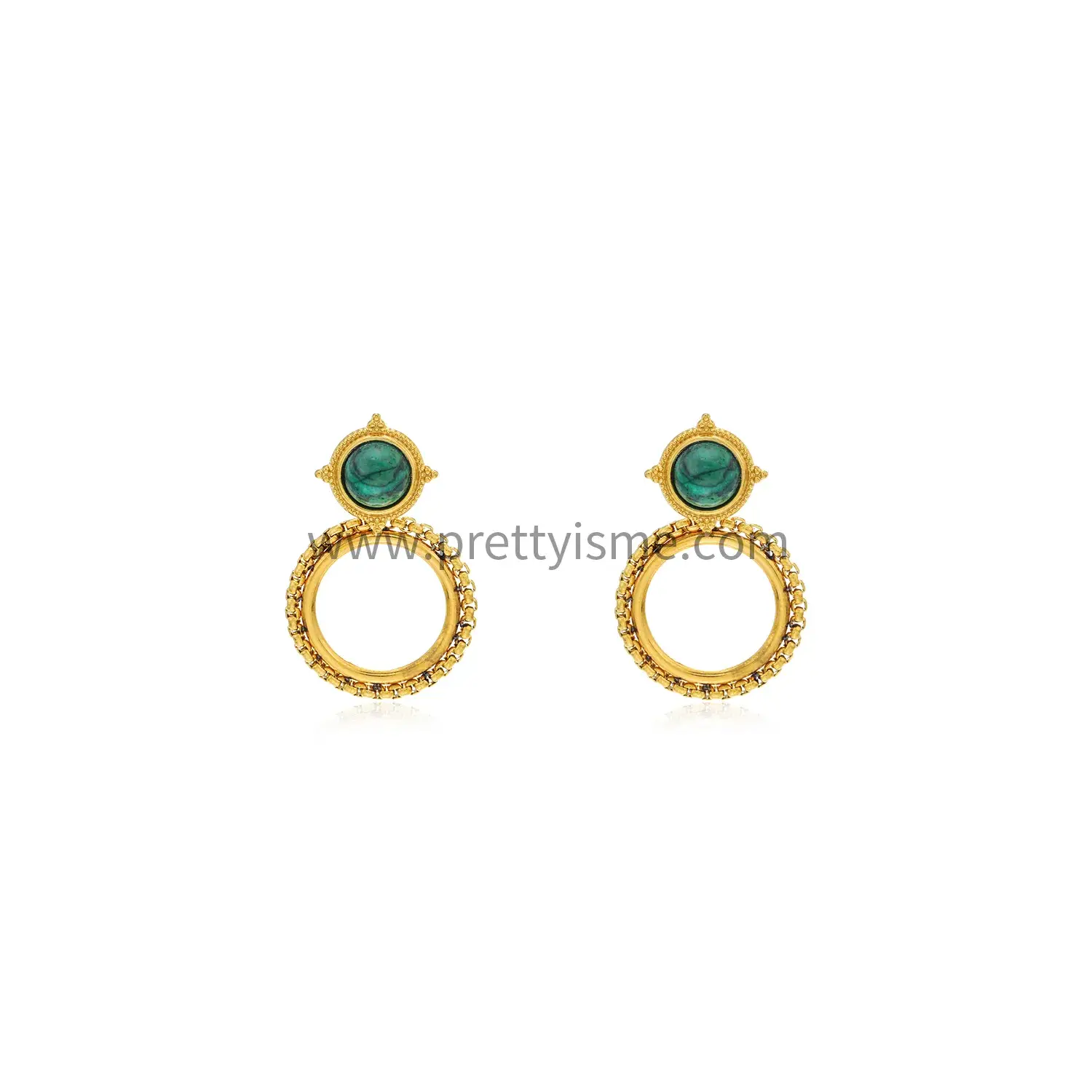 French Vintage Stainless Steel 18k Gold Plated Earrings with Green Gemstone Round Stud Earrings (5).webp