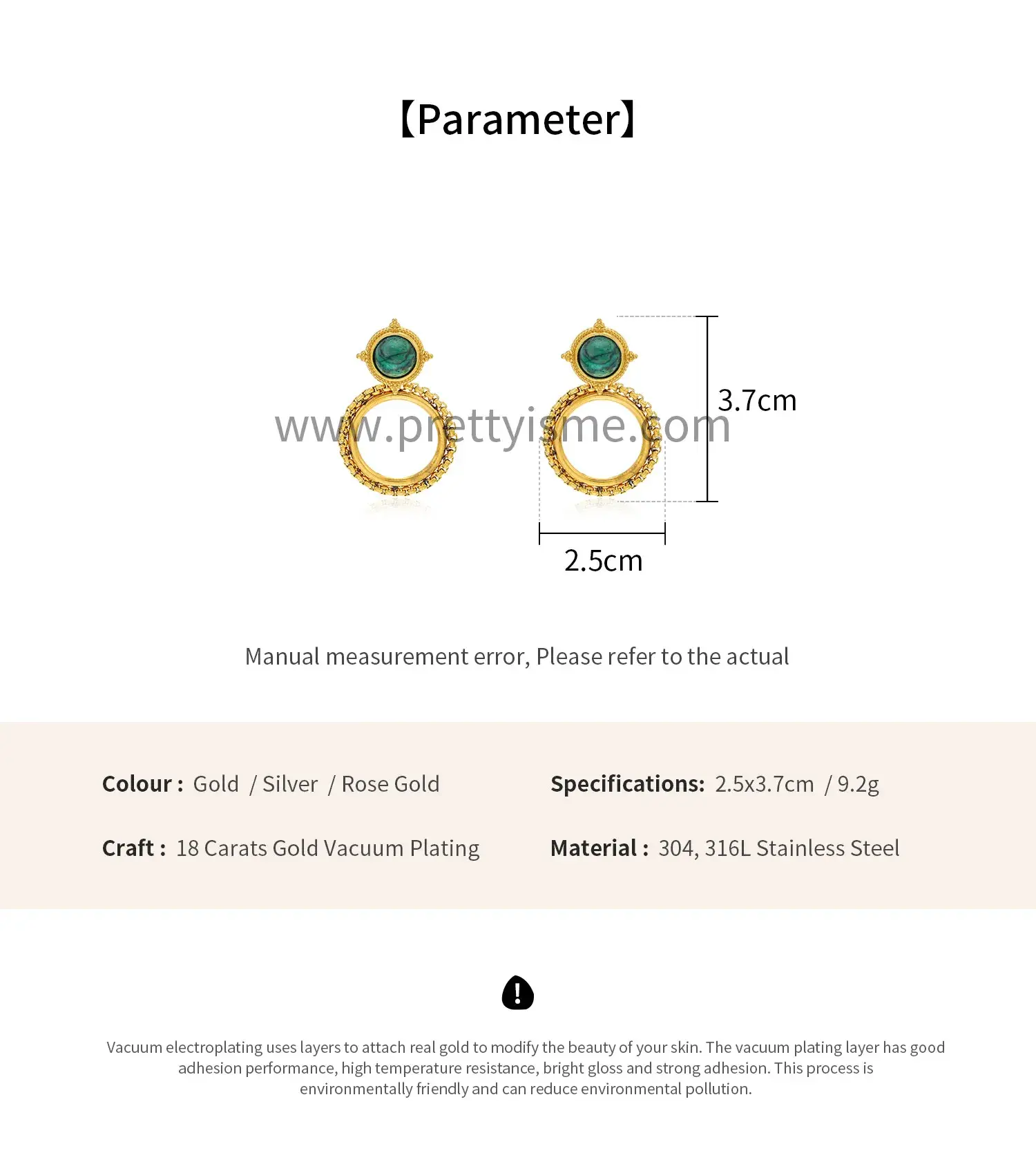 French Vintage Stainless Steel 18k Gold Plated Earrings with Green Gemstone Round Stud Earrings (6).webp