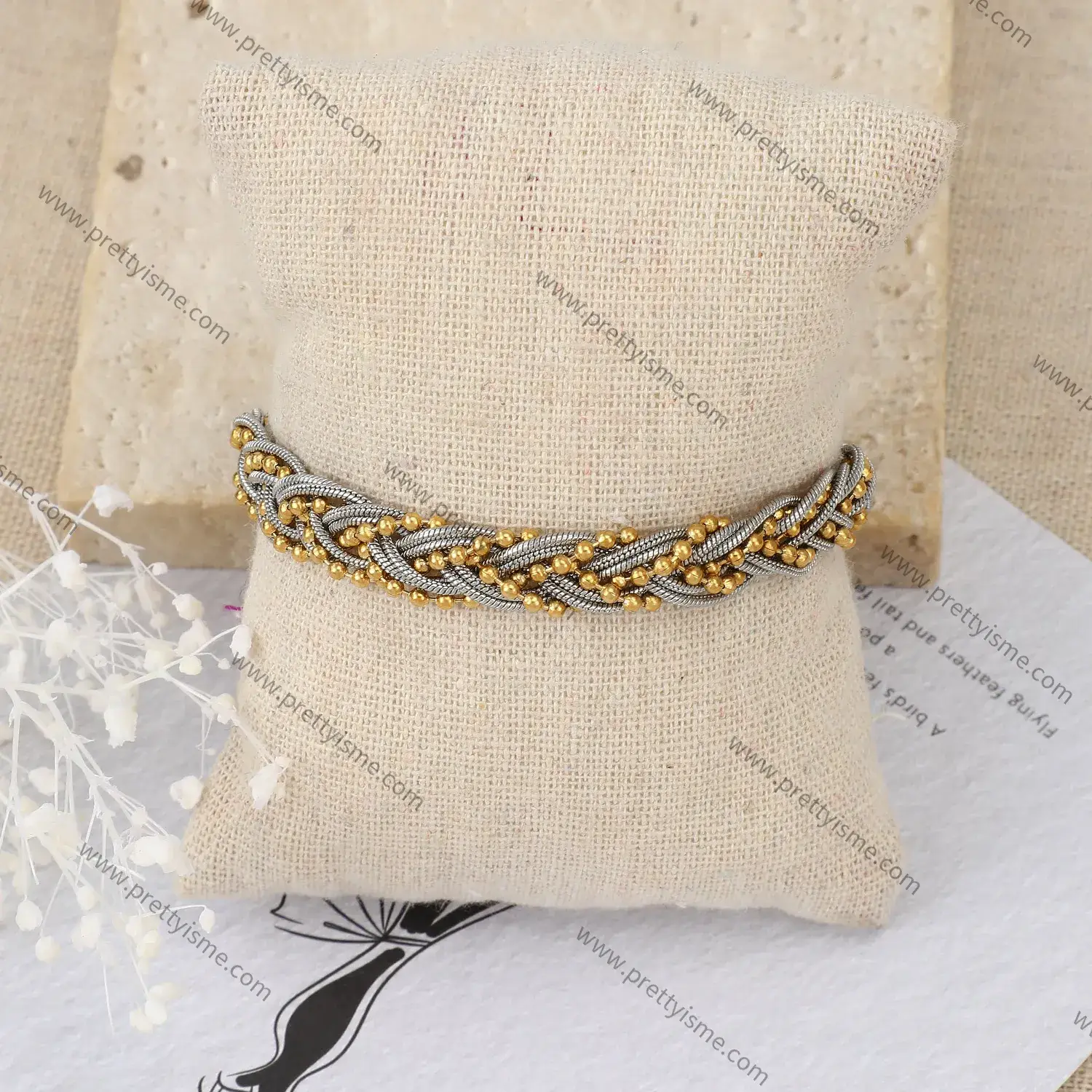 Stainless Steel 18k Gold Plated Bracelet Multilayer Gold Silver Interwoven Unisex Bracelet (4).webp
