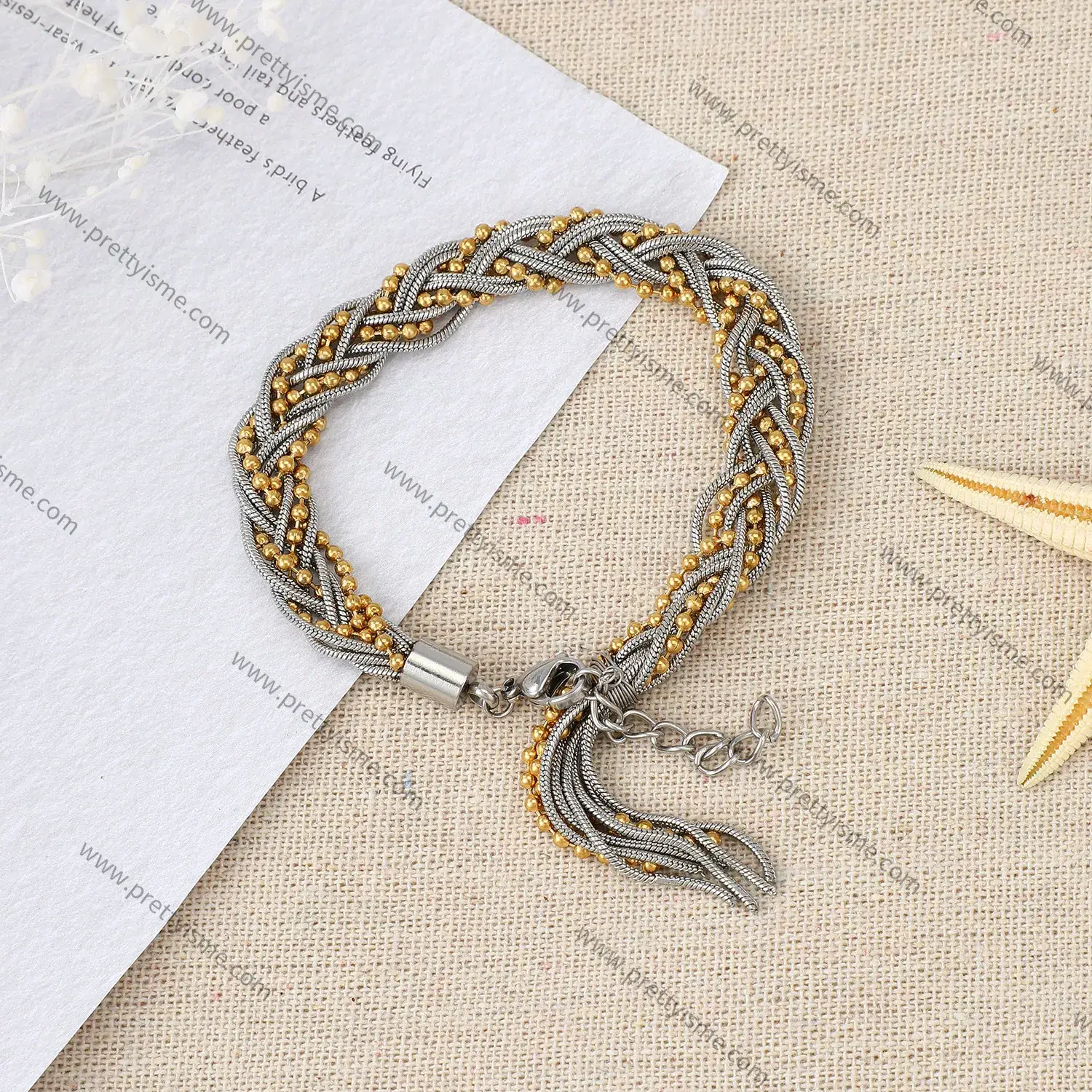 Stainless Steel 18k Gold Plated Bracelet Multilayer Gold Silver Interwoven Unisex Bracelet.webp