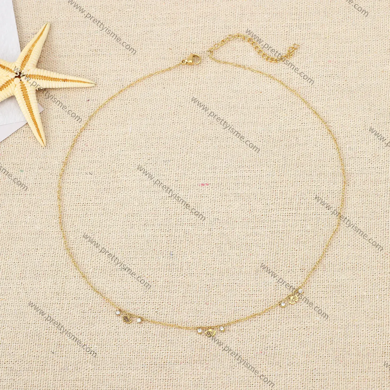 French Elegant Stainless Steel 18k Gold Plated Thin Necklace with Diamond Delicate Pendant.webp