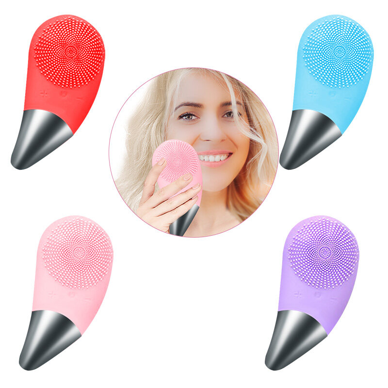 Custom LOGO Electric Waterproof Skin Care Device Vibration Led Light Silicone Facial Cleansing Brush Face Massager