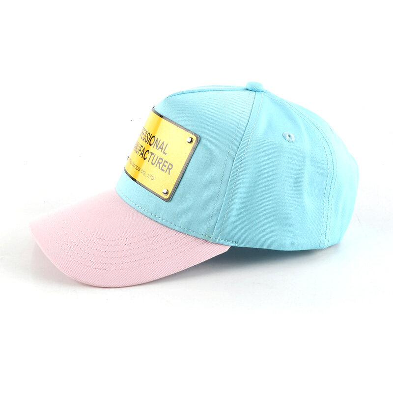 Wholesale five panel baseball cap with metal plate