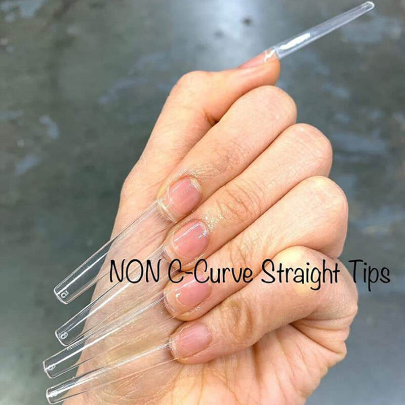 Custom Logo 500cs Tapered Clear Xxl Long No C Curve Coffin Nail Tips