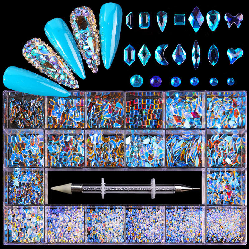 New Fashion 3100pcs Nail Art Rhinestone Box Crystal Ab Rainbow Mix Shape Nail Diamond Decoration With Colorful