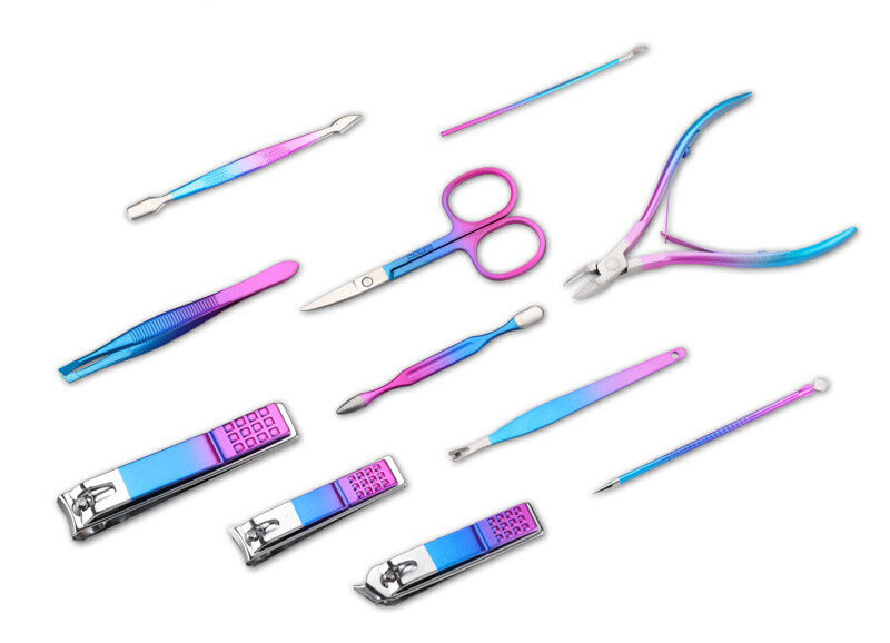 New Fashion 15 pcs Colorful Nail Cuticle Removal Tools Kit with nipper and pusher Stainless Steel Nail Clipper Set
