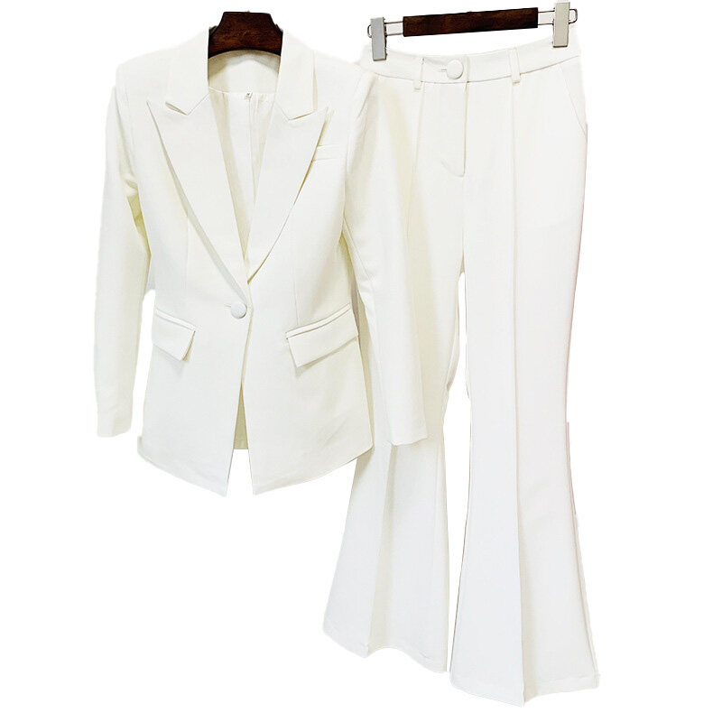 Wholesale Custom White Formal Flare Bottom Pants Business Suit For Women