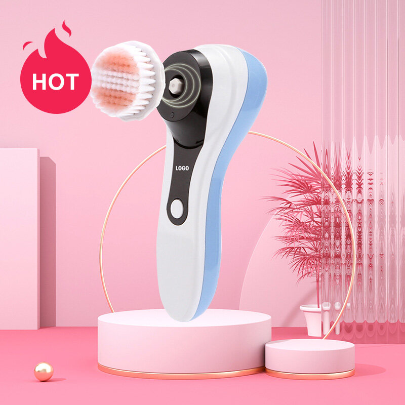 Cheap Portable Ultrasonic Mini Waterproof Facial Cleanser Deep Electric Sonic Face Cleansing Brush with 5 Brush Heads