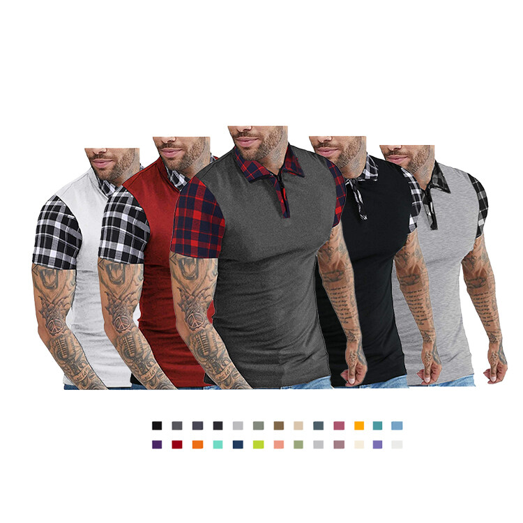 Wholesale Custom Plaid Casual Plus Size Men's Polo Short Sleeve Shirts