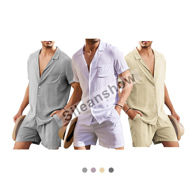 Summer Casual Pullover Custom Solid Cheap Men 2 Piece Short Sleeve Shirt And Shorts Sets